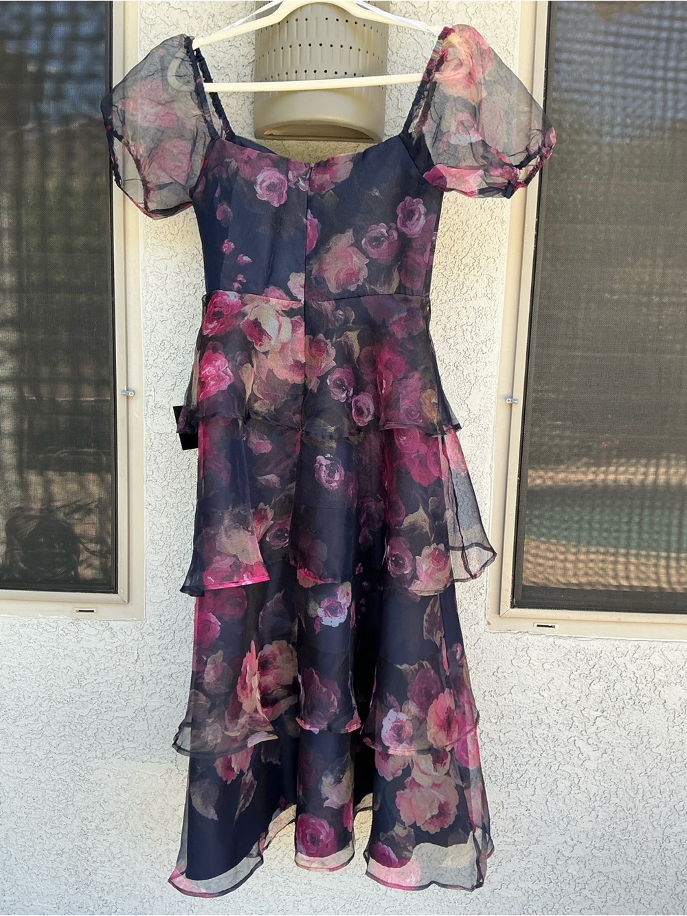 NWT Lulu’s Oh-So Stunning Navy Blue Floral Organza Tiered Midi Dress Medium - Picture 5 of 11